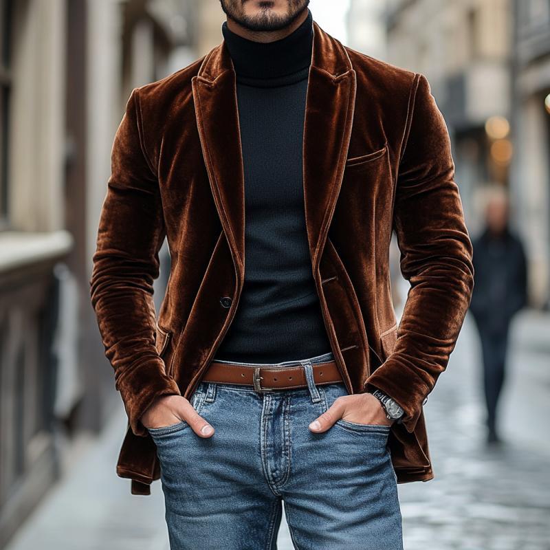 Einreihiger Vintage-Blazer aus Samt mit steigendem Revers für Herren