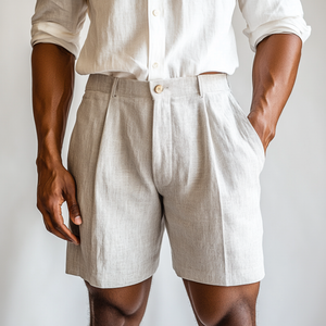 Pantalones cortos de traje casuales, cómodos y transpirables de mezcla de lino para hombre