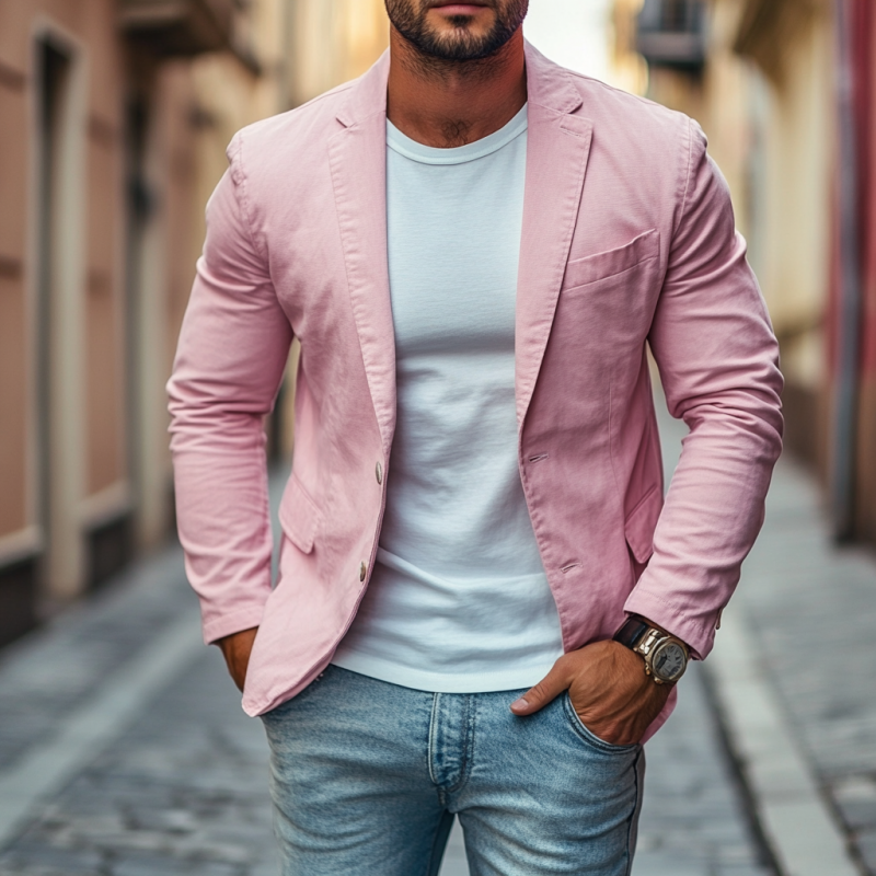 Men's Casual Premium Cotton Notched Lapel Single Breasted Slim Fit Blazer MTA0213D3M