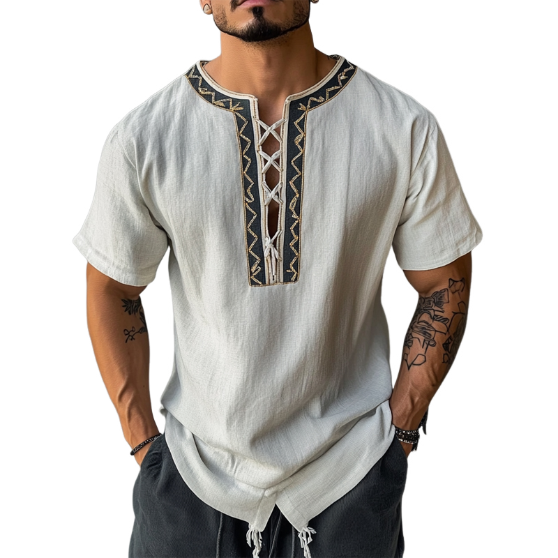 Herren-T-Shirt mit Rundhalsausschnitt und dünnen Trägern im Vintage-Stil, kurzärmelig