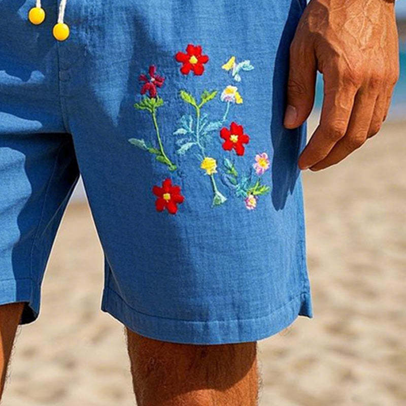 Men's Floral Embroidered Blend Shorts
