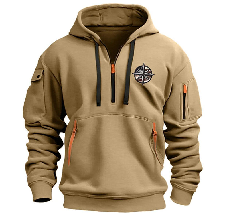 MEN'S CASUAL SPORTS MULTI ZIPPER ARM EMBROIDERY BADGE SWEATSHIRT PULLOVER HOODIE HOODED SWEATSHIRT