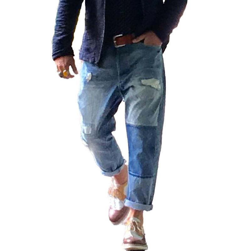 Herrenjeans im Vintage-Look mit verwaschenem Used-Look und Patchwork-Design