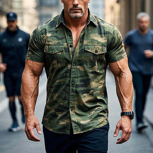 Herren-Outdoor-Kurzarmhemd mit Camouflage-Print 