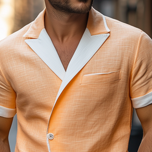 Men's Spring And Summer Fashion Slim Lapel Single-Breasted Tencel Cotton Short-Sleeved Shirt