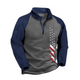 USA FLAG FLEECE CONTRAST COLOR RAGLAN  ZIPPER GRAPHIC POCKET SWEATSHIRT