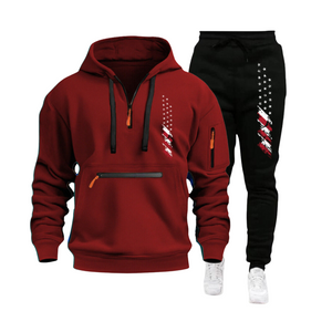 SUDADERA CON CAPUCHA PARA HOMBRE, DEPORTIVA, CASUAL, CON BANDERA DE EE. UU., MÚLTIPLES CREMALLERAS Y BOLSILLO EN EL BRAZO