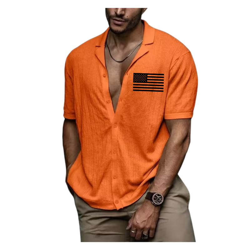 USA FLAG MEN'S SOLID COLOR SOFT FABRIC CASUAL SHIRT