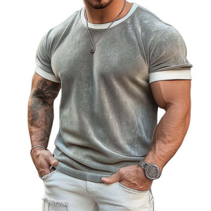 Men's Solid Color Basic Velvet Casual Short Sleeve T-Shirt