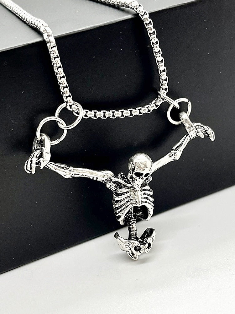 Gothic Skeleton Pendant Necklace – Punk Style Alloy Chain for Men and Women, Perfect for Halloween, Cosplay and Alternative Fashion