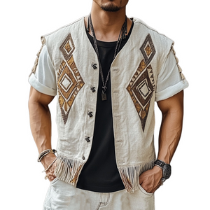 Men's Vintage Embroidered Single Breasted Tassel Vest