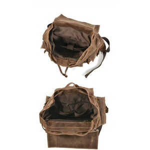 Mochila vintage de lona de cera de abejas para hombre, de cuero y multibolsillos para exteriores