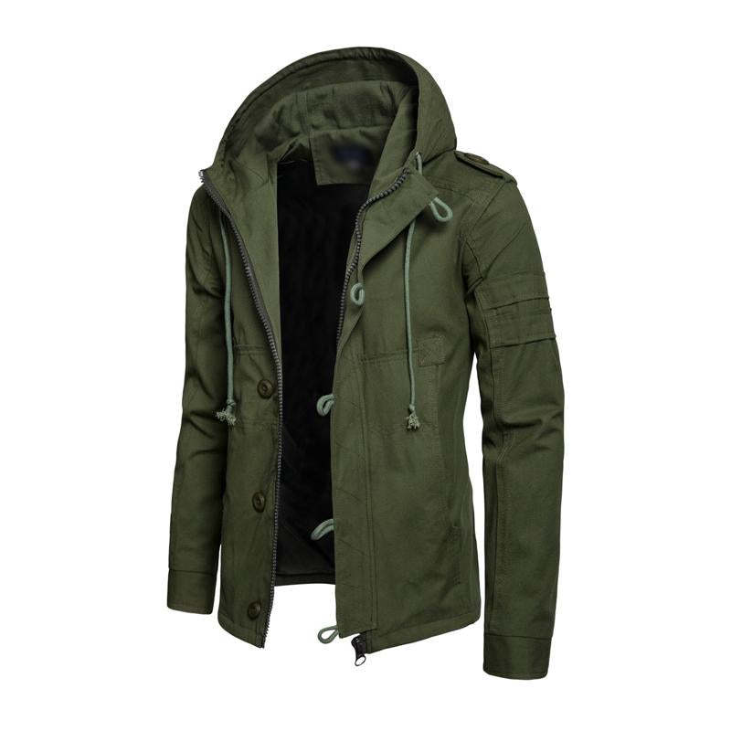 Lässige Herren-Cargojacke aus gewaschener Baumwolle mit Patchwork-Kapuze und schmaler Passform 