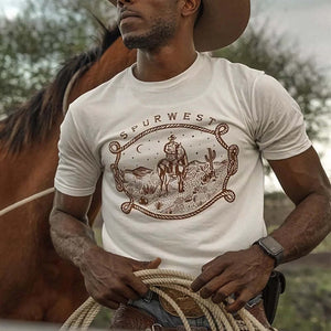 Camiseta informal de manga corta con estampado vintage de algodón para hombre