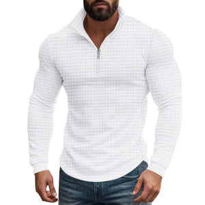 Camiseta de manga larga con cuello alto cuadrado pequeño y media cremallera para hombre