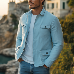 Men's Spring Retro Casual Lapel Multi-Pocket Cotton And Linen Jacket