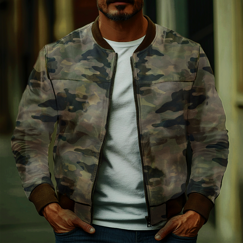Men's Casual Camouflage Baseball Leather Jacket 26324545F
