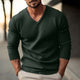 Men's Solid Color V-neck Long-sleeved Knitted Pullover Sweater