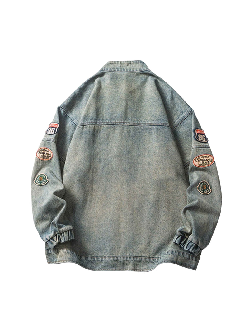 Hip-hop Badge Embroidered Do-over Denim Jacket