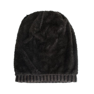 Men's Retro Two-tone Vertical Stripes Cable Flannel Lining Warm Knitted Hat