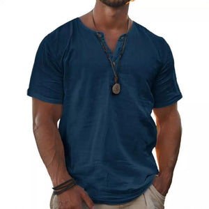 Camiseta Henley de manga corta lisa para hombre