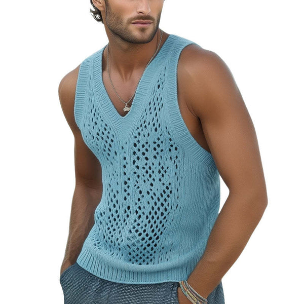 Men's Summer Fashionable Seaside Knitted Hollow Tank Top