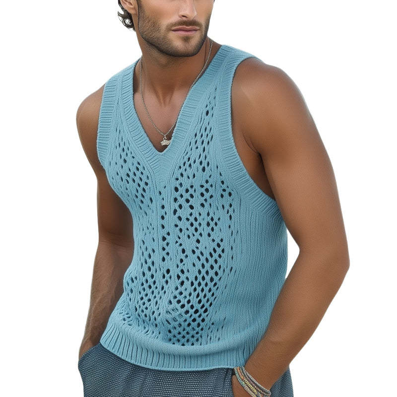 Men's Summer Fashionable Seaside Knitted Hollow Tank Top