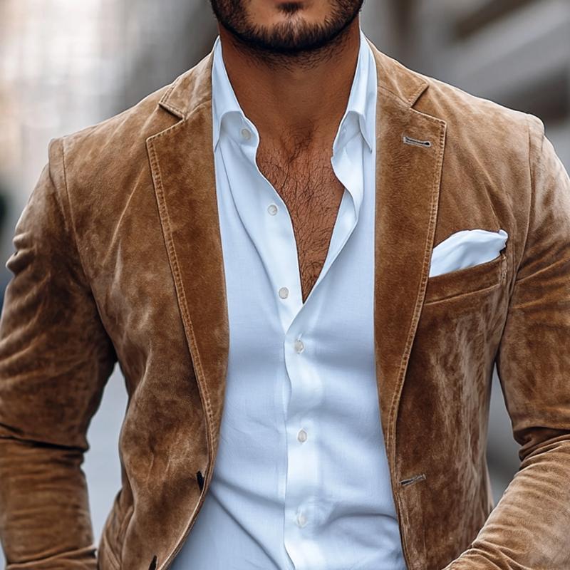 Men's Fashion Solid Suede Notch Lapel Two Buttons Casual Blazer
