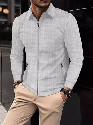 CHAQUETA CÁRDIGAN CHAQUETA CON CREMALLERA CHAQUETA CASUAL DE MANGA LARGA CON SOLAPAS Y GOFRE