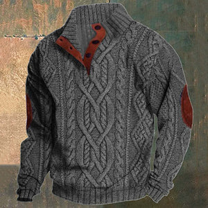 Herren Vintage Stehkragen Pullover Twisted Textured Strickpullover