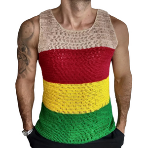 Camiseta sin mangas de punto con contraste de color y personalidad informal para hombre