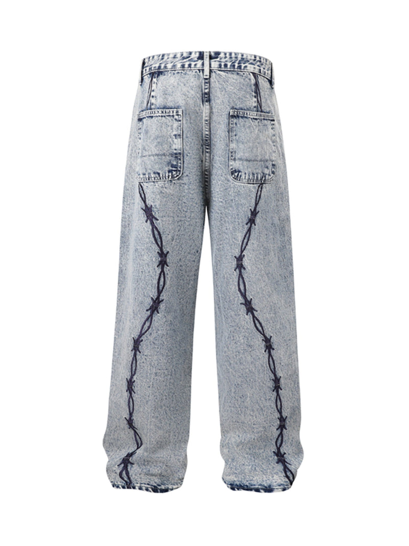 Thorn Embroidered Straight Jeans