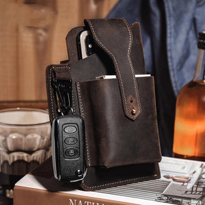 Riñonera de cuero estilo retro informal para teléfono móvil para hombre