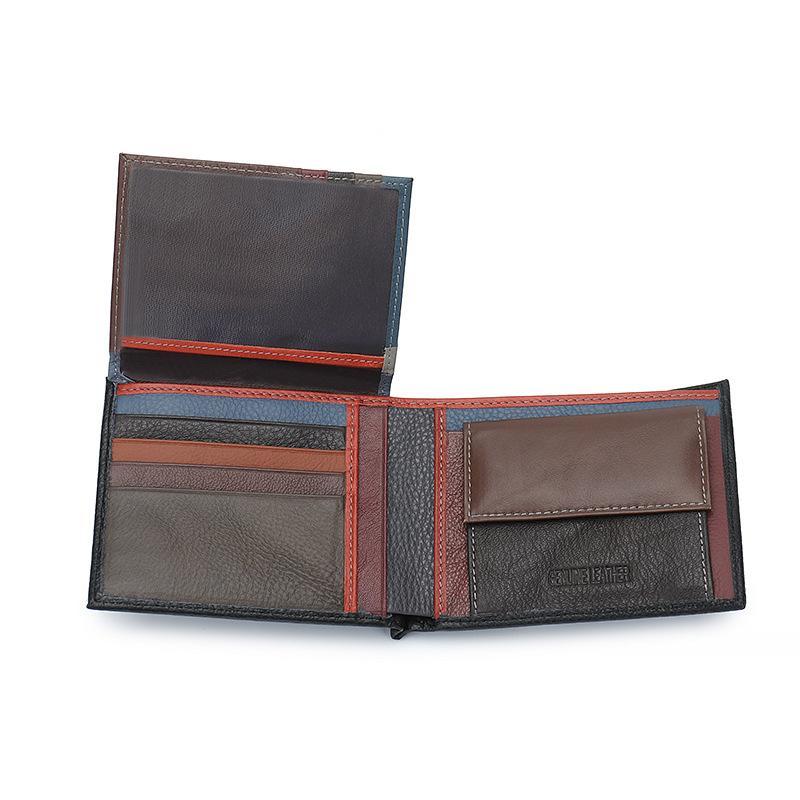 Cartera de piel de vaca de primera capa para hombre, de gran capacidad, con ranuras para múltiples tarjetas y de cuero genuino