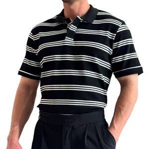 Men's Retro Casual Striped Print Lapel Short Sleeve T-Shirt