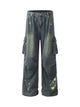 Spray-painted Reverse Pleated Cargo Jeans