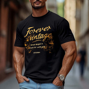 Herren-T-Shirt aus Baumwolle mit Buchstaben-Print und kurzen Ärmeln