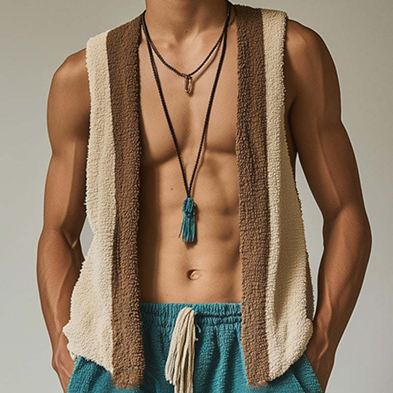 Conjunto de pantalones cortos sin mangas con borlas de tela de toalla de moda de primavera para hombre