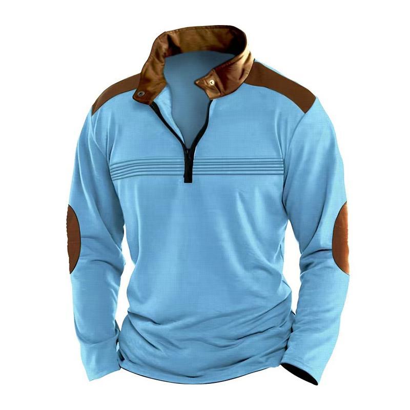 Men's Colorblock Zipper Stand Collar Long Sleeve Casual Sweatshirt