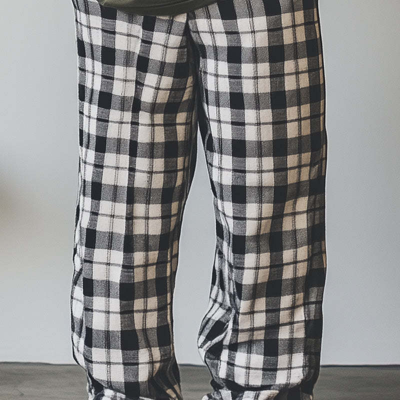 Men's Check Print Linen Casual Trousers