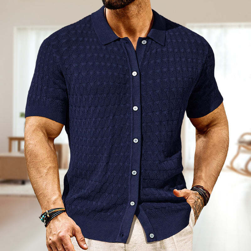 Men's Solid Color Knitted Short Sleeve POLO Shirt MTA0142D9X