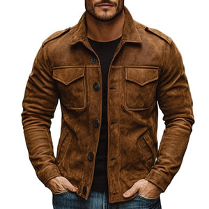 Chaqueta vintage informal de ante con bolsillos y botones para hombre