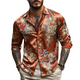 Men's Spring And Summer Fashionable Retro Printed Satin Long Sleeve Shirt
