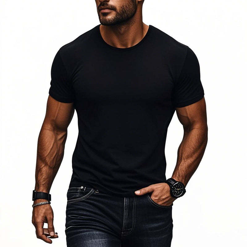 Camiseta de manga corta con cuello redondo de mezcla de algodón para hombre