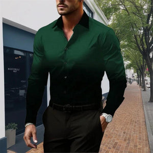 Camisa de manga larga holgada con botones y solapa degradada para hombre