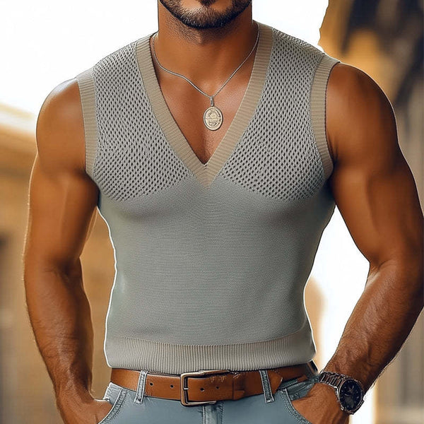 Camiseta básica de verano con cuello en V y tirantes finos para hombre