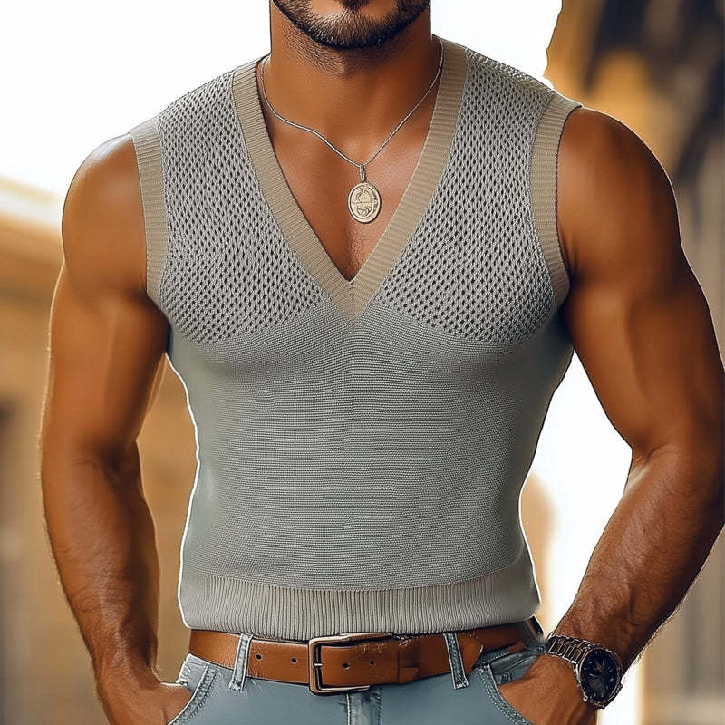 Camiseta básica de verano con cuello en V y tirantes finos para hombre
