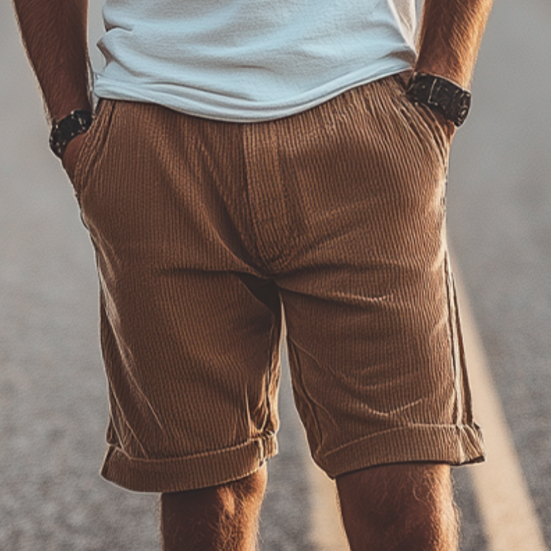 Men's Classic Casual Fashion Elastic Waist Corduroy Shorts