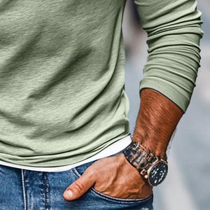 Camiseta informal de manga larga con cuello en V, de dos piezas y doble capa, a juego para hombre