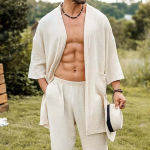 Lässiges, hautfreundliches Hemd- und Hosenset aus strukturiertem Stoff für Herren